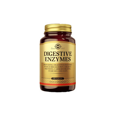 Solgar Digestive Enzymes 100 Tablets is a food supplement that supports digestion of proteins, carbs, starches, and fats.